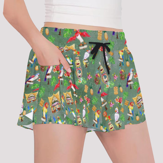 Orange Bird & Tiki Friends - Girls’ Flowy Pocket Shorts
