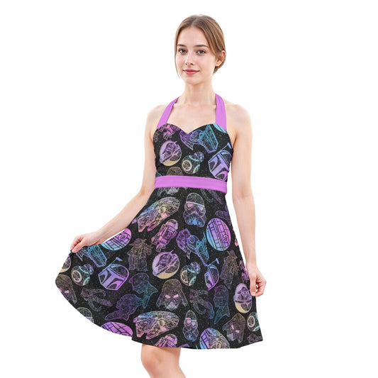 Watercolor Galactic Mandalas - Women's Halter Vintage Pocket Dress