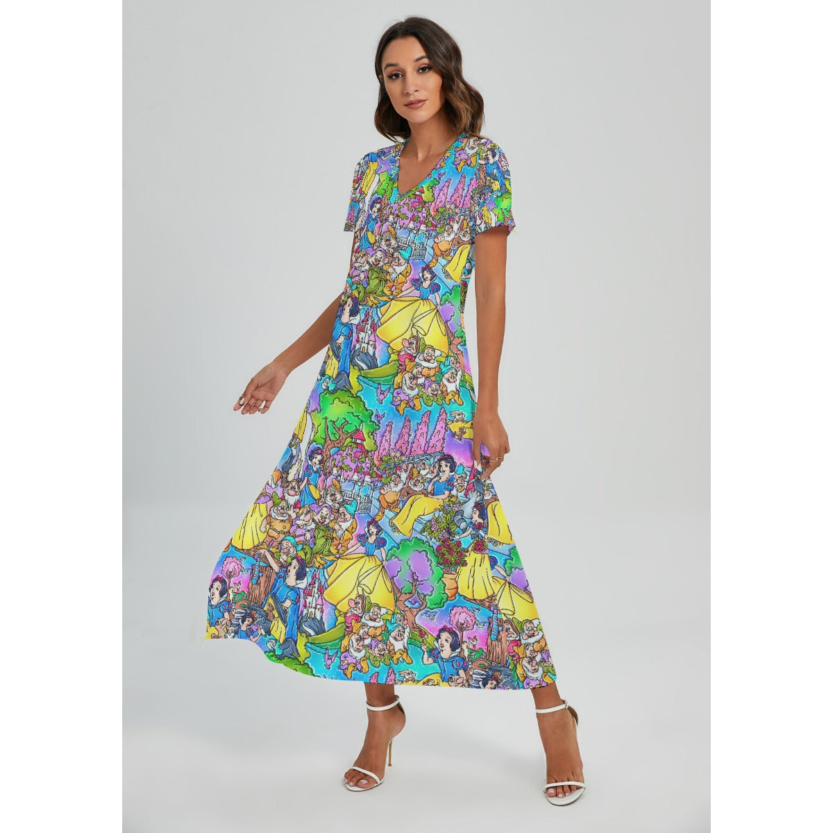 Fairest Princess Storybook Scenes - Women's V-Neck Side Split Maxi Dress