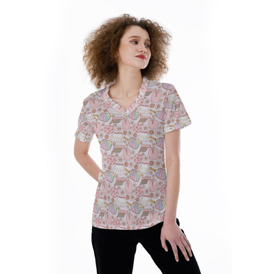Rainbow Pickleball - Women's Short Sleeve V-Neck T-Shirt