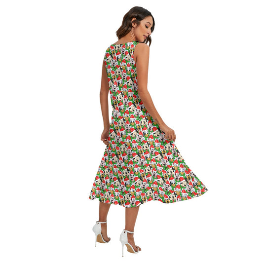 Mouse Friends in Santa HatsHats - Women’s Diagonal Pocket Midi Dress