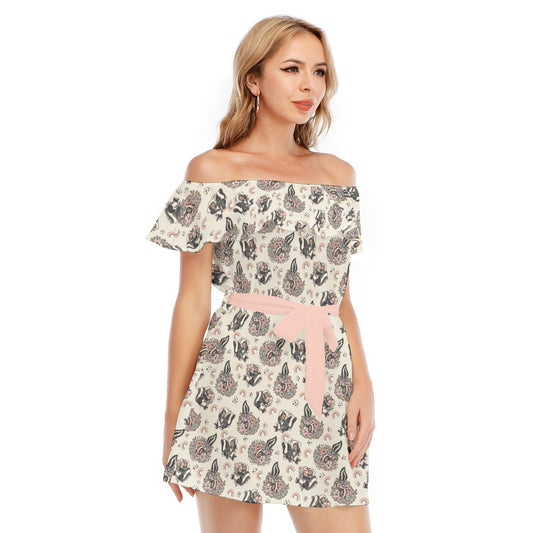 Bashful Blooming Skunk - Women's Off-shoulder Ruffle Dress