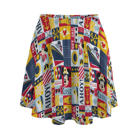 Nautical Cruise Patchwork - Women's Pocket Skater Skirt