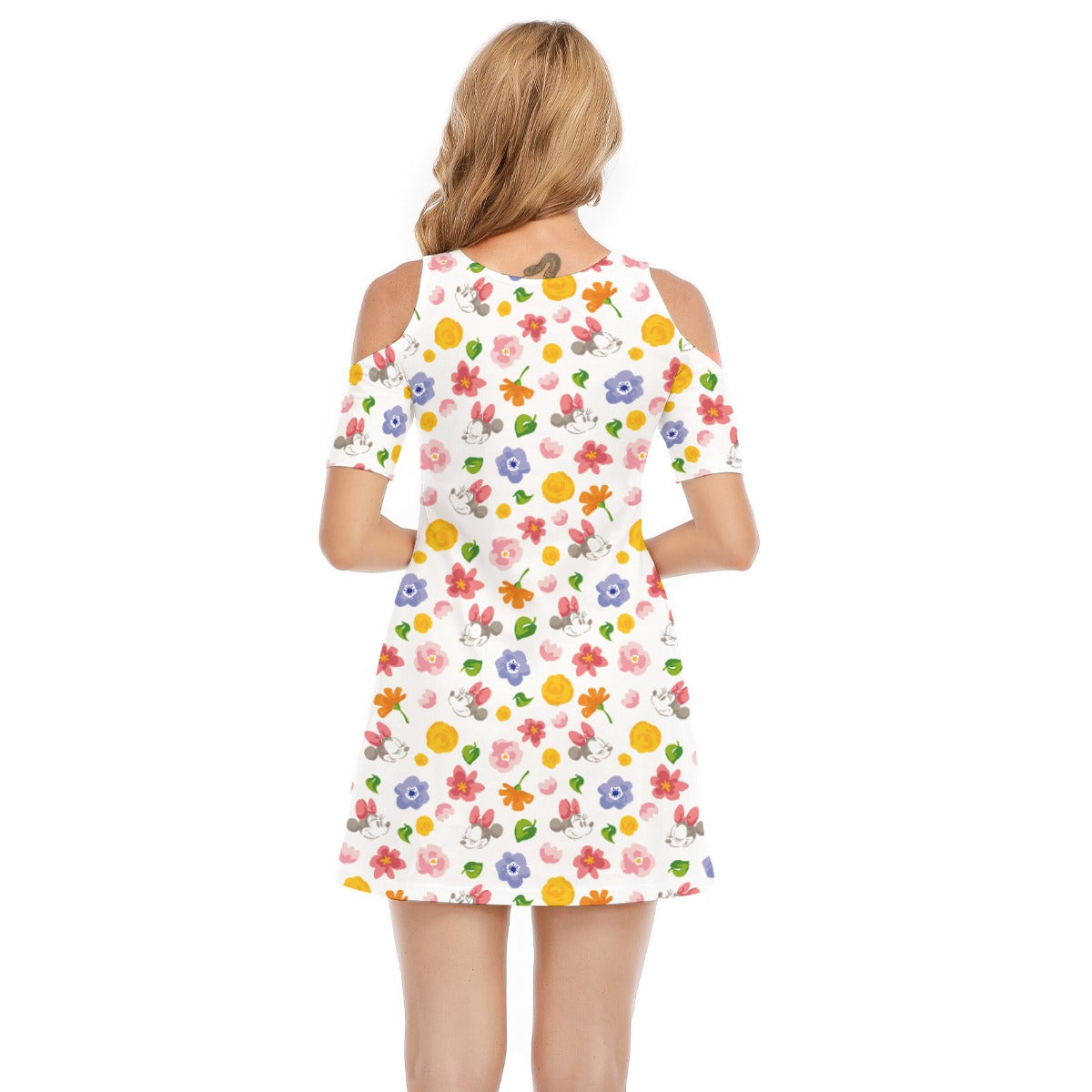 Floral Friends Springtimennie - Women's Cold Shoulder Cotton Dress