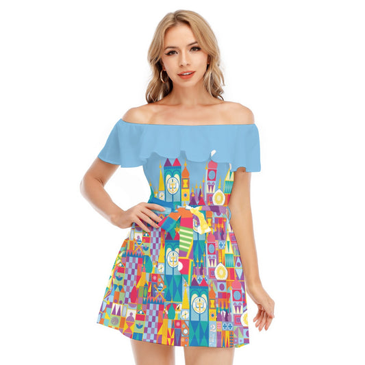 Whimsical World Facade - Women's Off-shoulder Ruffle Dress