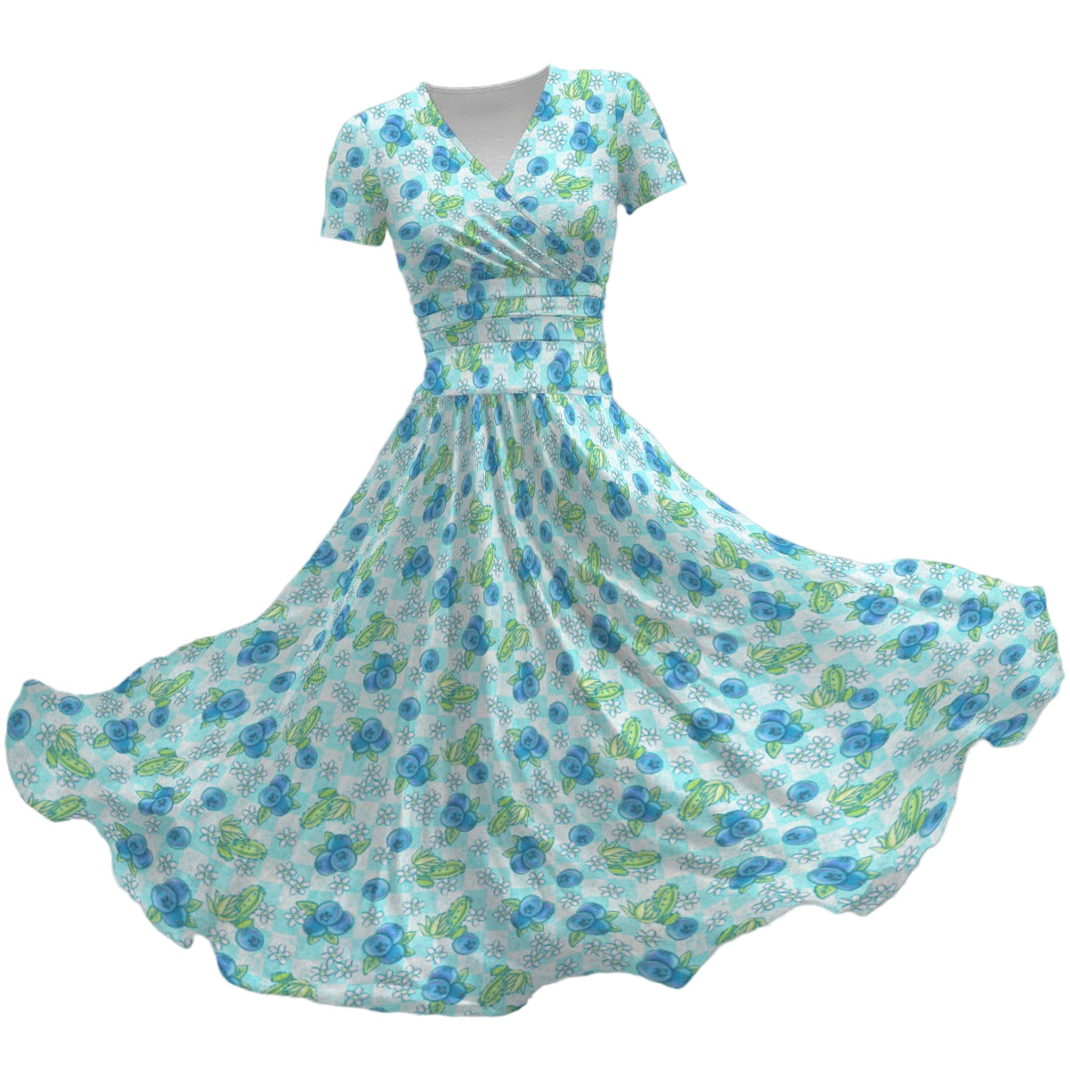 Summer Fruits - Blueberry - Women's V-Neck Ruched Midi Dress