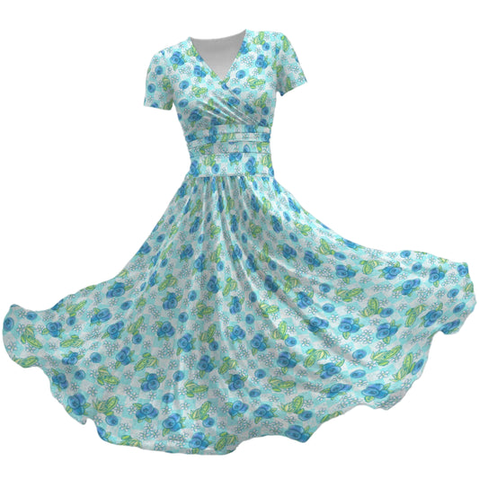 Summer Fruits - Blueberry - Women's V-Neck Ruched Midi Dress