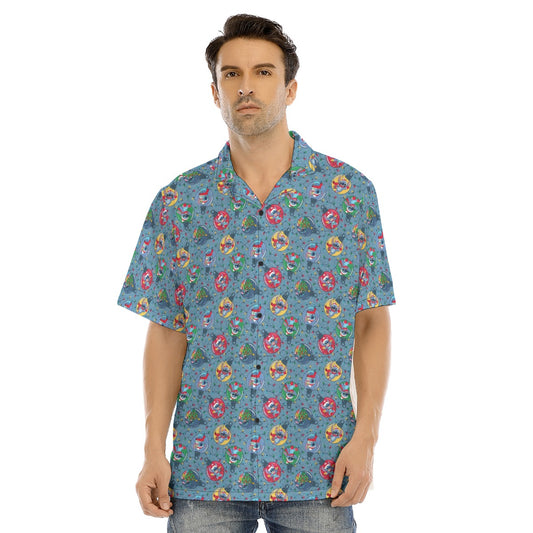 Holiday Baubles with Mischievous Blue Alien - Men's Hawaiian Button Up Shirt