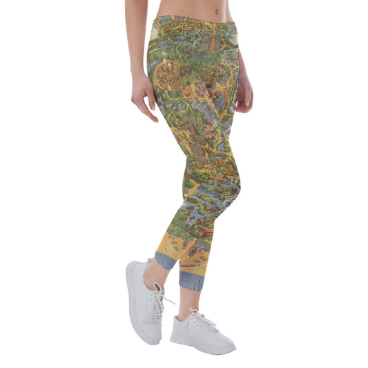 Vintage Theme Park Map- Women's Yoga Leggings