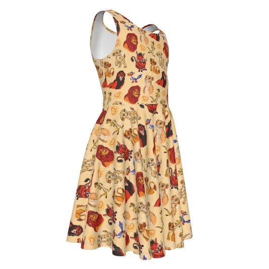 Sketched Savanna Friends - Kid's Sleeveless Skater Dress