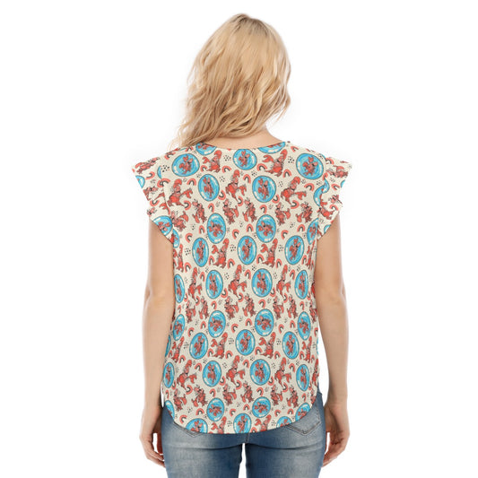 Joyful Crab by the Sea - Women’s Flutter Sleeve Top