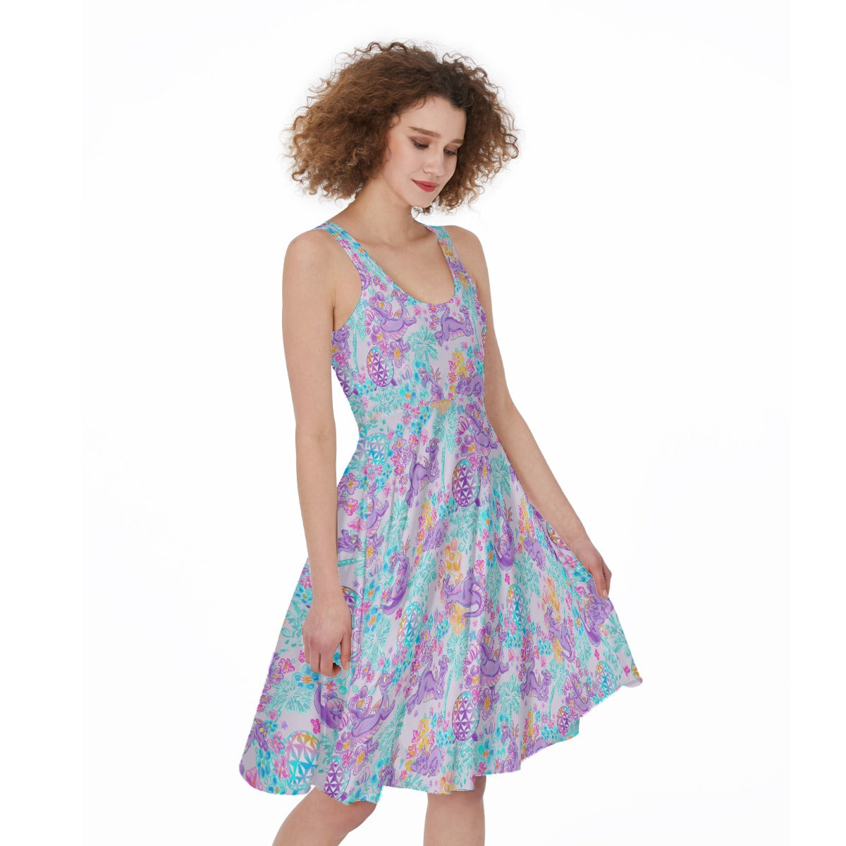 Purple Dragon Flower Power - Pocket Midi Skater Dress