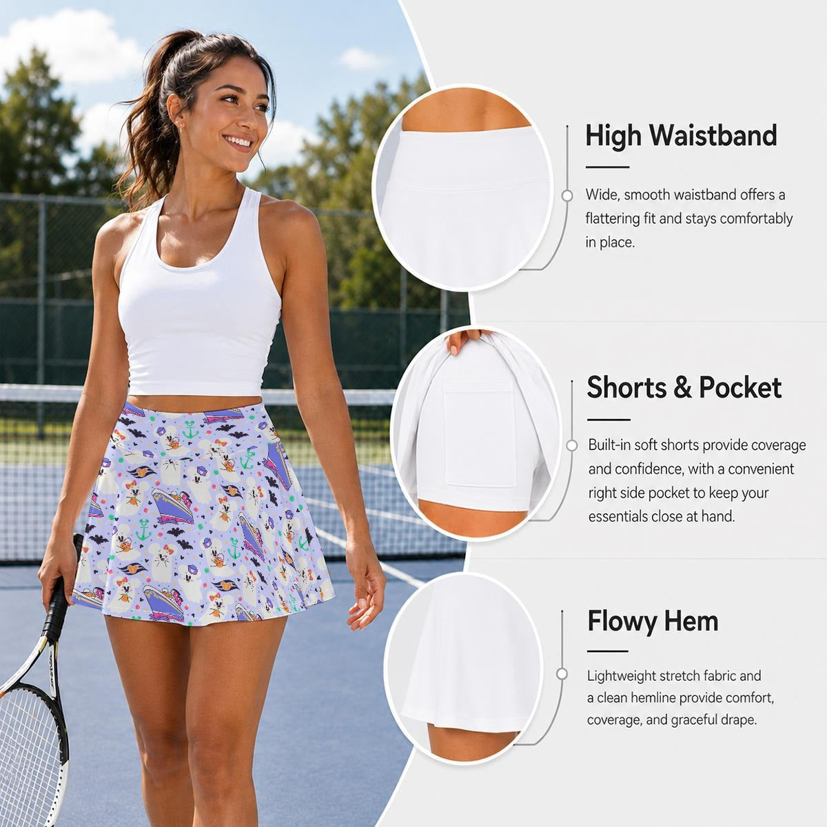 Spooky Sea Ghosts - Women’s Athletic Skater Skort with Pockets