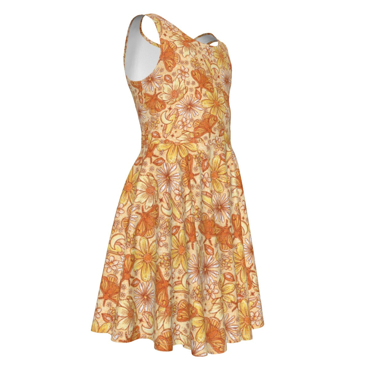 Orange Crystal Moths - Kid's Sleeveless Skater Dress