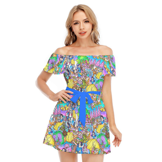 Fairest Princess Storybook Scenes - Women's Off-shoulder Ruffle Dress