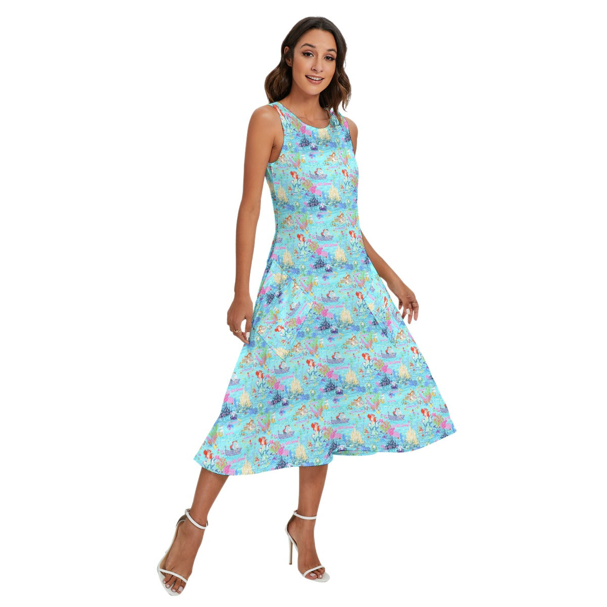 Ariel’s Ocean Wonderland - Women’s Diagonal Pocket Midi Dress