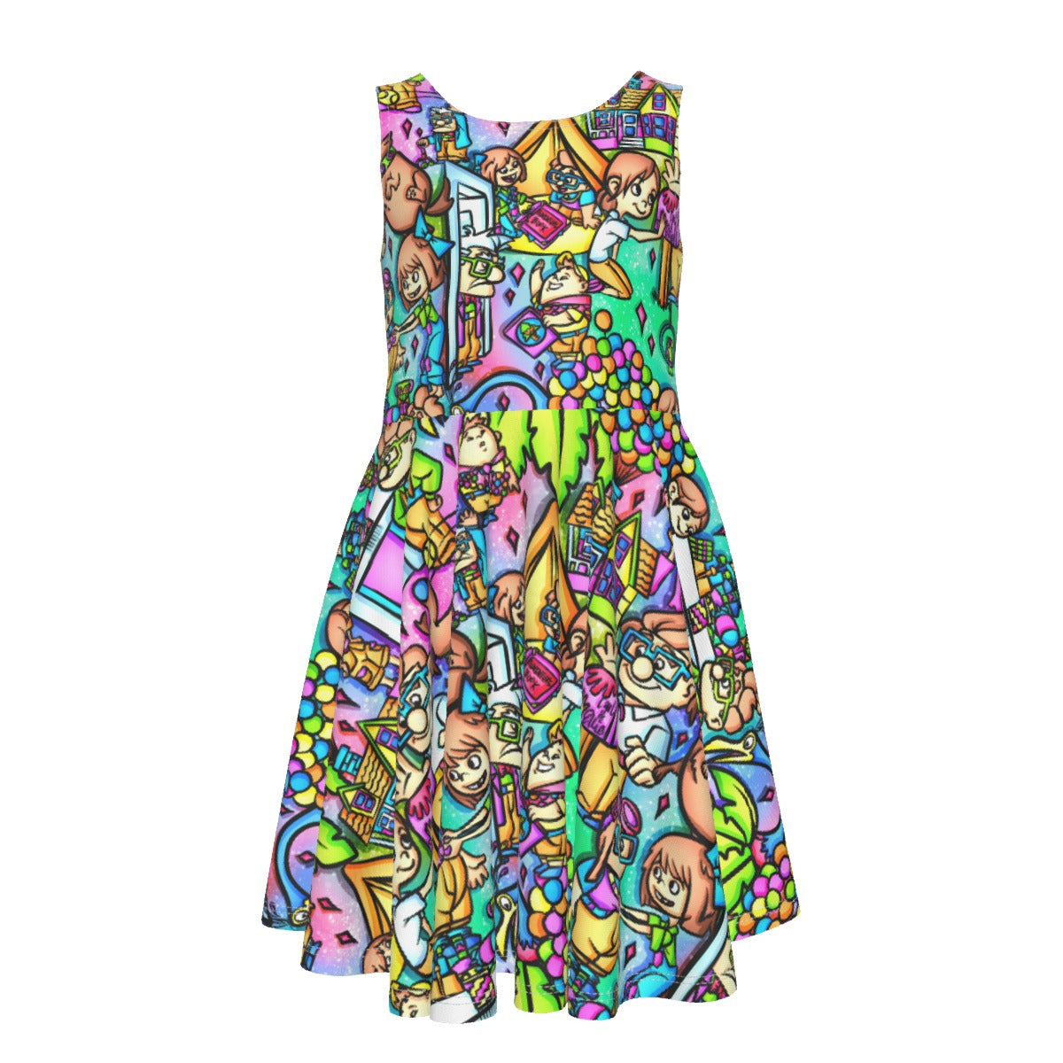 Balloon House Adventure Scenes - Kid's Sleeveless Skater Dress