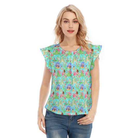 Tropical Island Paradise - Women’s Flutter Sleeve Top
