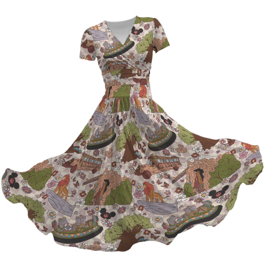 Hand Drawn AK - Women's V-Neck Ruched Midi Dress