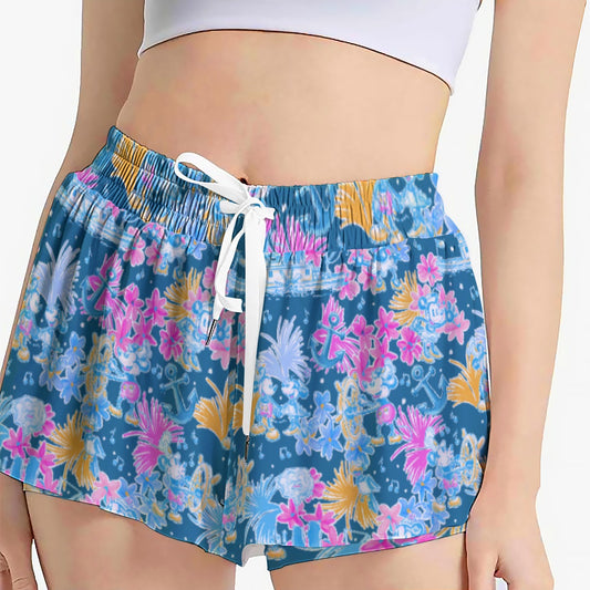 Bright Tropical Whimsy - Vintage Steamboat Captain - Women's Flowy Pocket Shorts