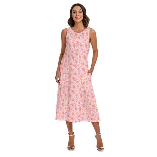 Summer Fruits - Peaches - Women’s Diagonal Pocket Midi Dress