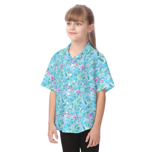 Bright Floral Flight - Peter Pan - Kid's Hawaiian Button Up Shirt
