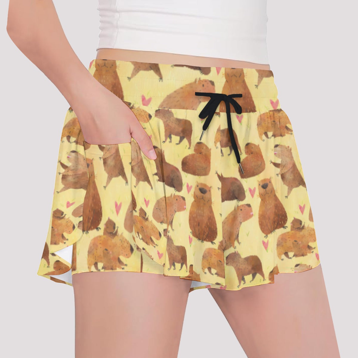 Capybara Love - Girls’ Flowy Pocket Shorts