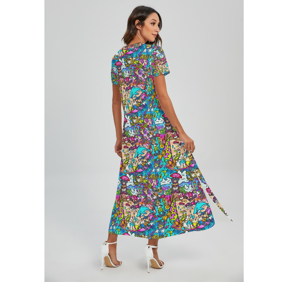 Island Beach Bash - Women's V-Neck Side Split Maxi Dress