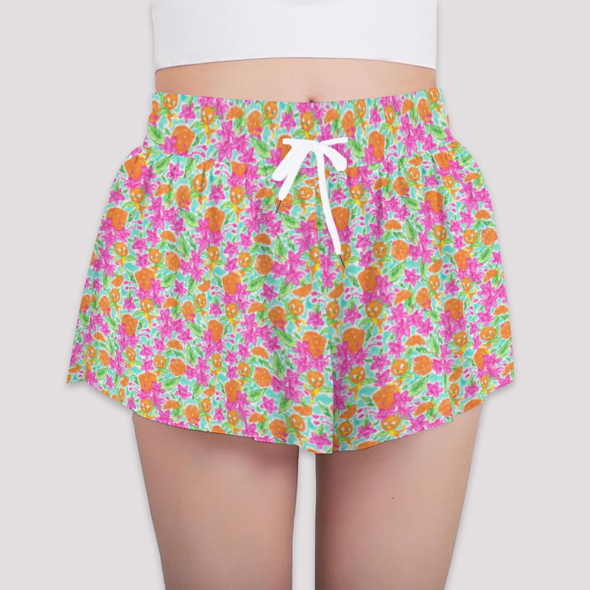 Tropical Citrus Bloom - Girls’ Flowy Pocket Shorts