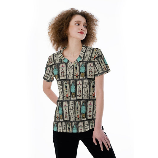 Stretching Haunted Nightmare - Women's Short Sleeve V-Neck T-Shirt
