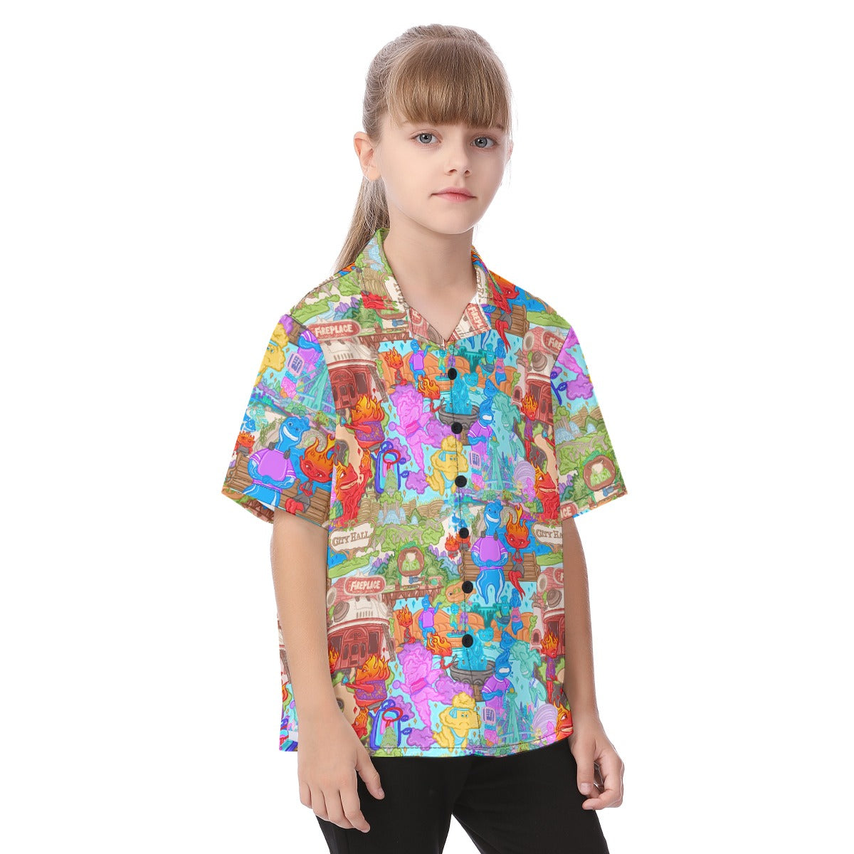 Element City Scene Collage - Kid's Hawaiian Button Up Shirt