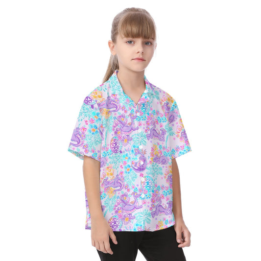 Purple Dragon Flower Power - Kid's Hawaiian Button Up Shirt