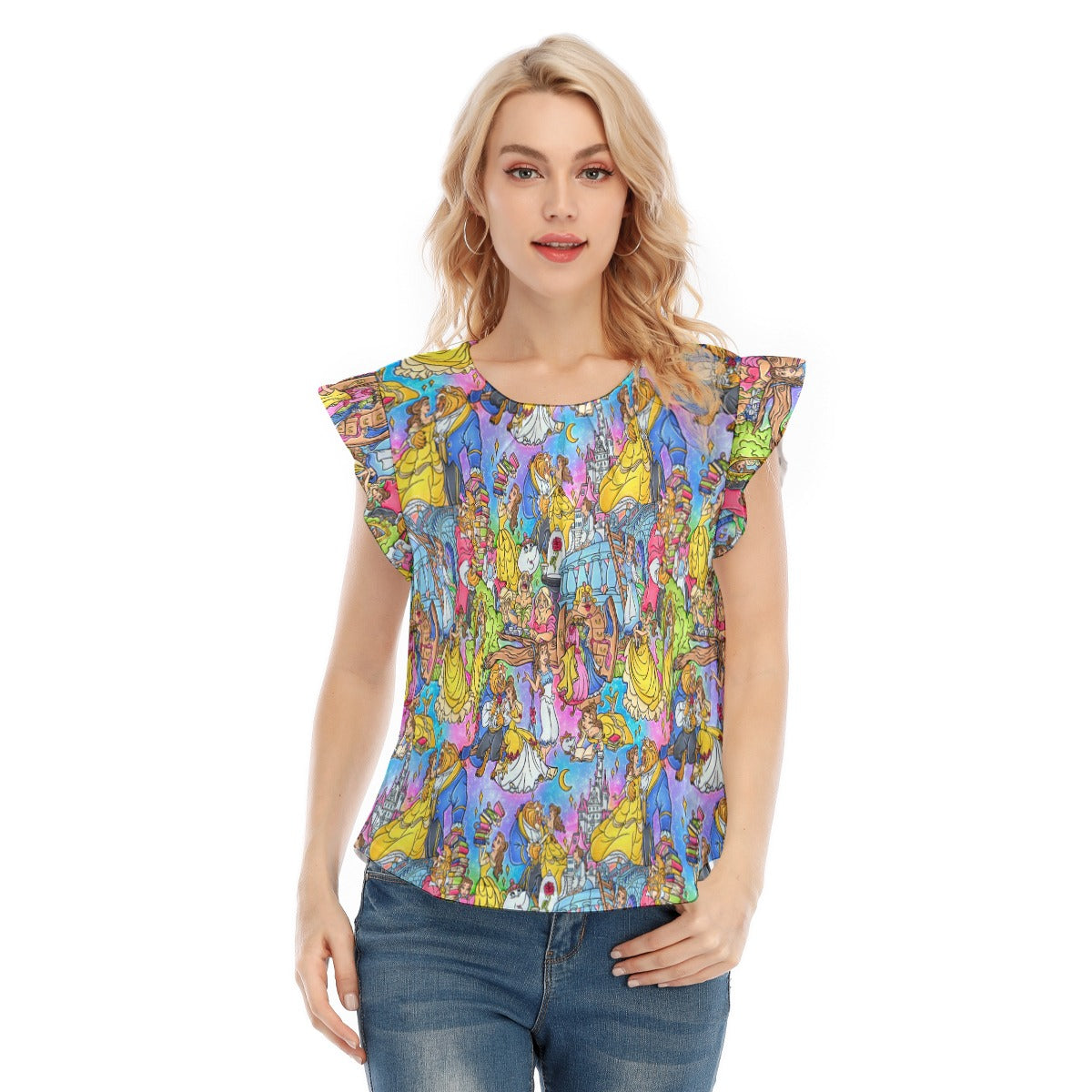 Enchanted Tale Storybook Scenes - Women’s Flutter Sleeve Top