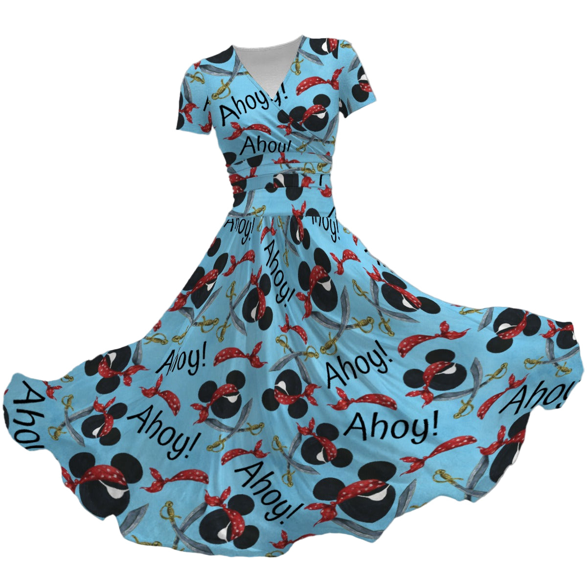 Pirate Mouse Ahoy! - Women's V-Neck Ruched Midi Dress