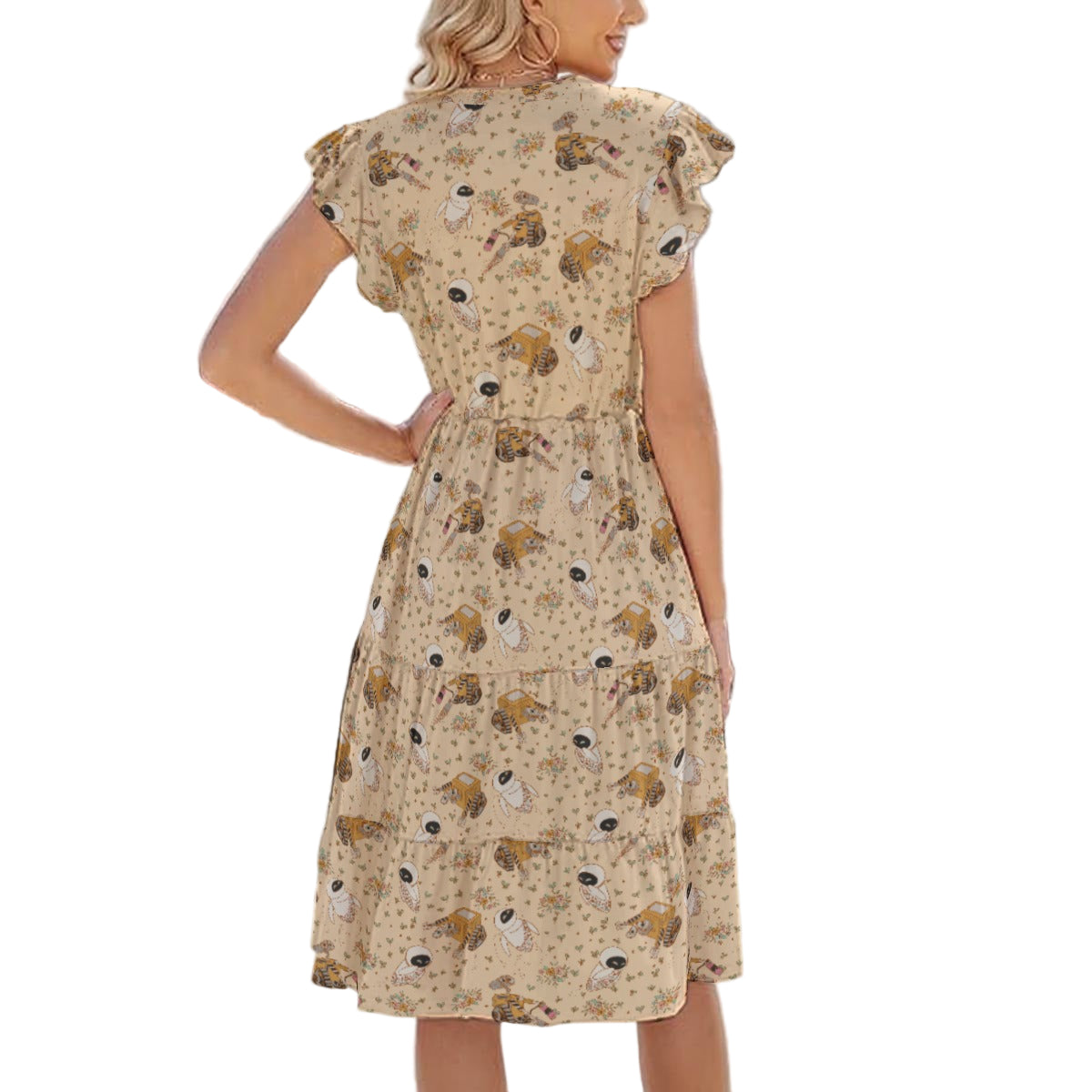Botanical Robot Love Story - Women's Tiered Pocket Midi Dress
