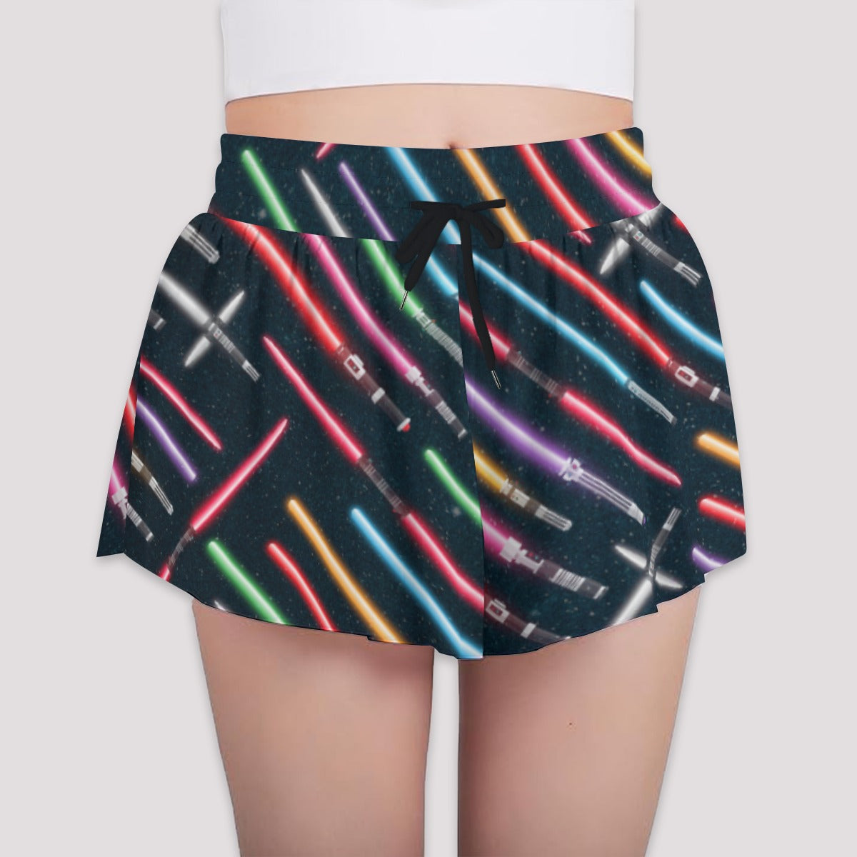 Vibrant Galaxy Sabers - Girls’ Flowy Pocket Shorts