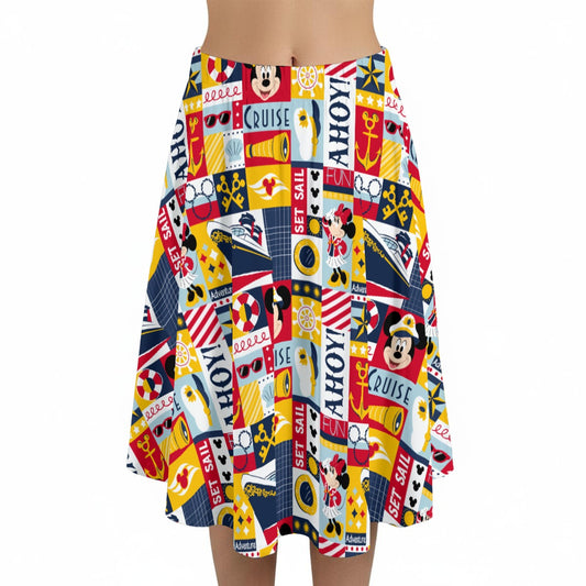 Nautical Cruise Patchwork - Women’s Pocket Midi Skirt