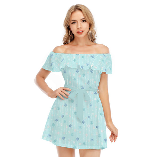 Ice Queen Snowflake Pattern - Women's Off-shoulder Ruffle Dress