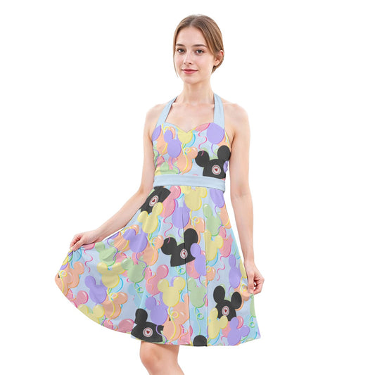 Pastel Mouse Ear Balloons - Women's Halter Vintage Pocket Dress