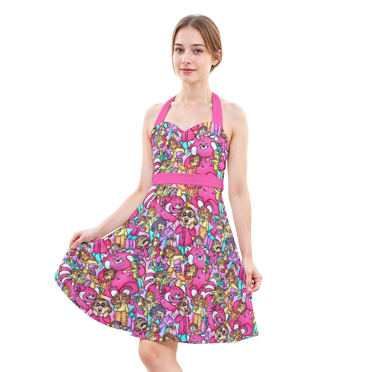 Red Panda Chaos Scenes - Women's Halter Vintage Pocket Dress