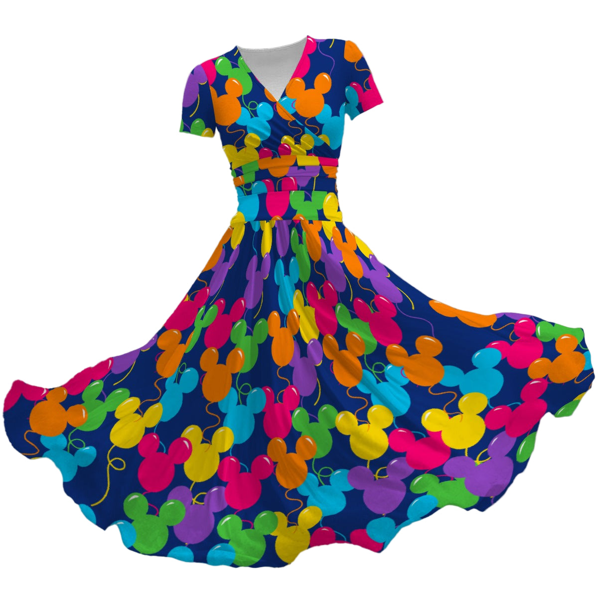 Bright Mouse Ear Balloons - Women's V-Neck Ruched Midi Dress