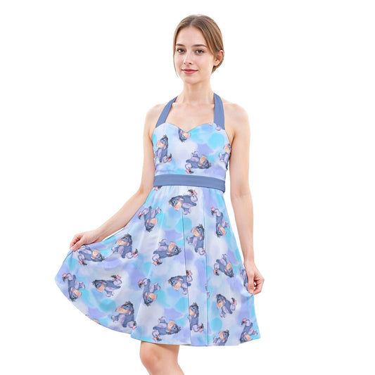 Watercolor Gentle Donkey - Women's Halter Vintage Pocket Dress