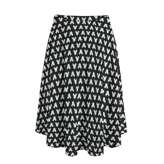 Playful Polka Dot Ears Black - Women’s Pocket Midi Skirt