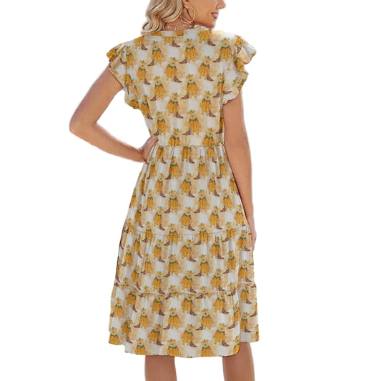 Pumpkin Bear Mischief - Women's Tiered Pocket Midi Dress