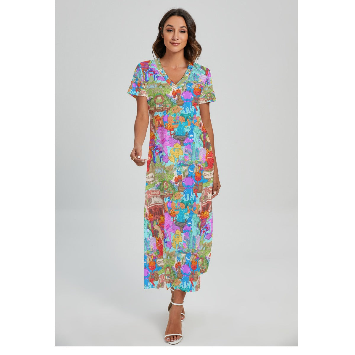 Element City Scene Collage - Women's V-Neck Side Split Maxi Dress