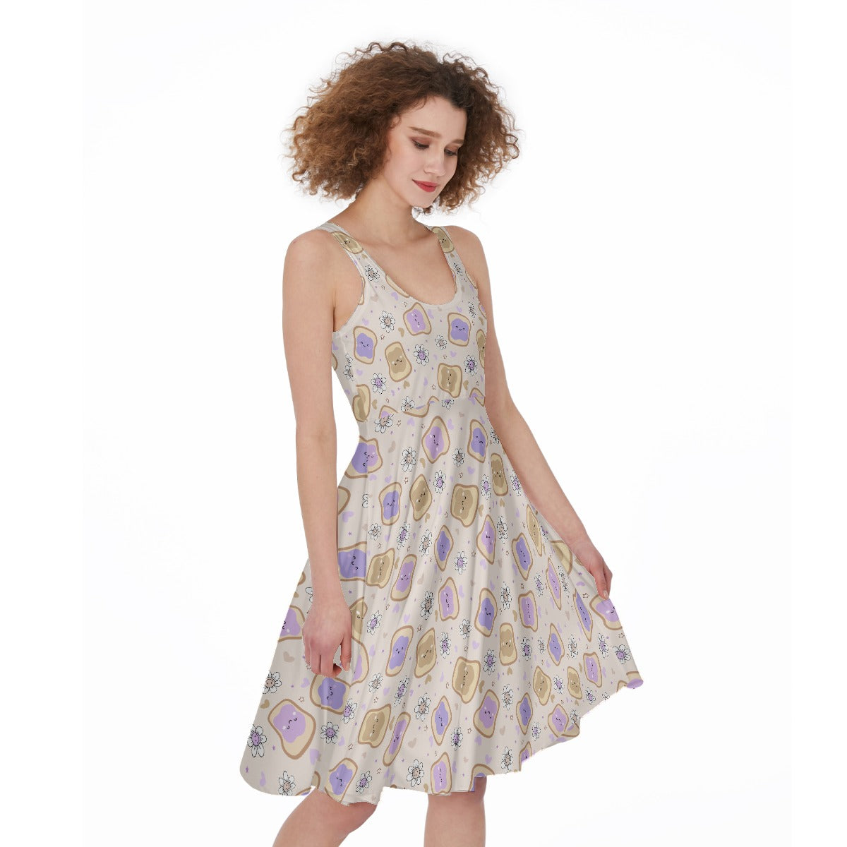 Kawaii Peanut Butter and Jelly Sandwiches - Pocket Midi Skater Dress