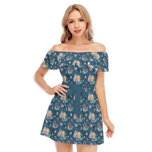 Whimsical Sea King and Crab - Women's Off-shoulder Ruffle Dress