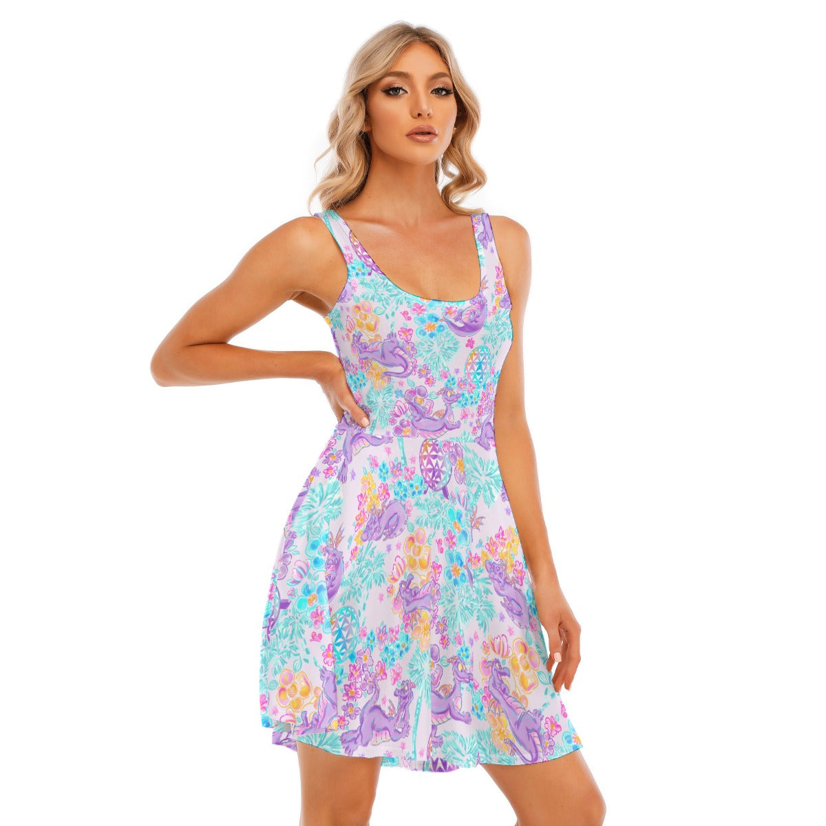 Purple Dragon Flower Power - Women's Sleeveless Pocket Skater Dress