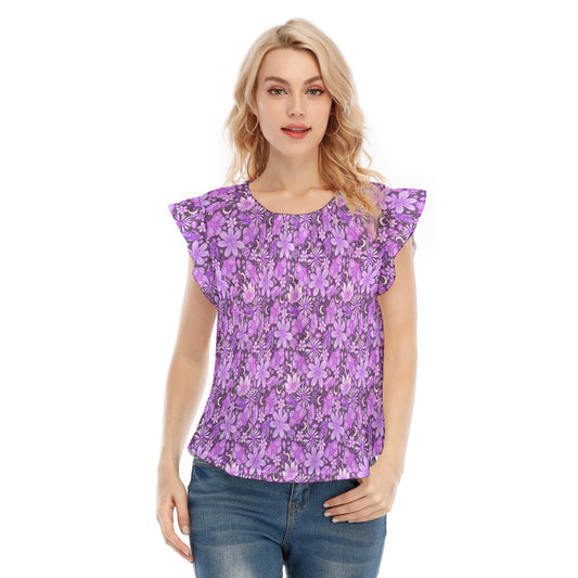 Purple Crystal Moths - Women’s Flutter Sleeve Top