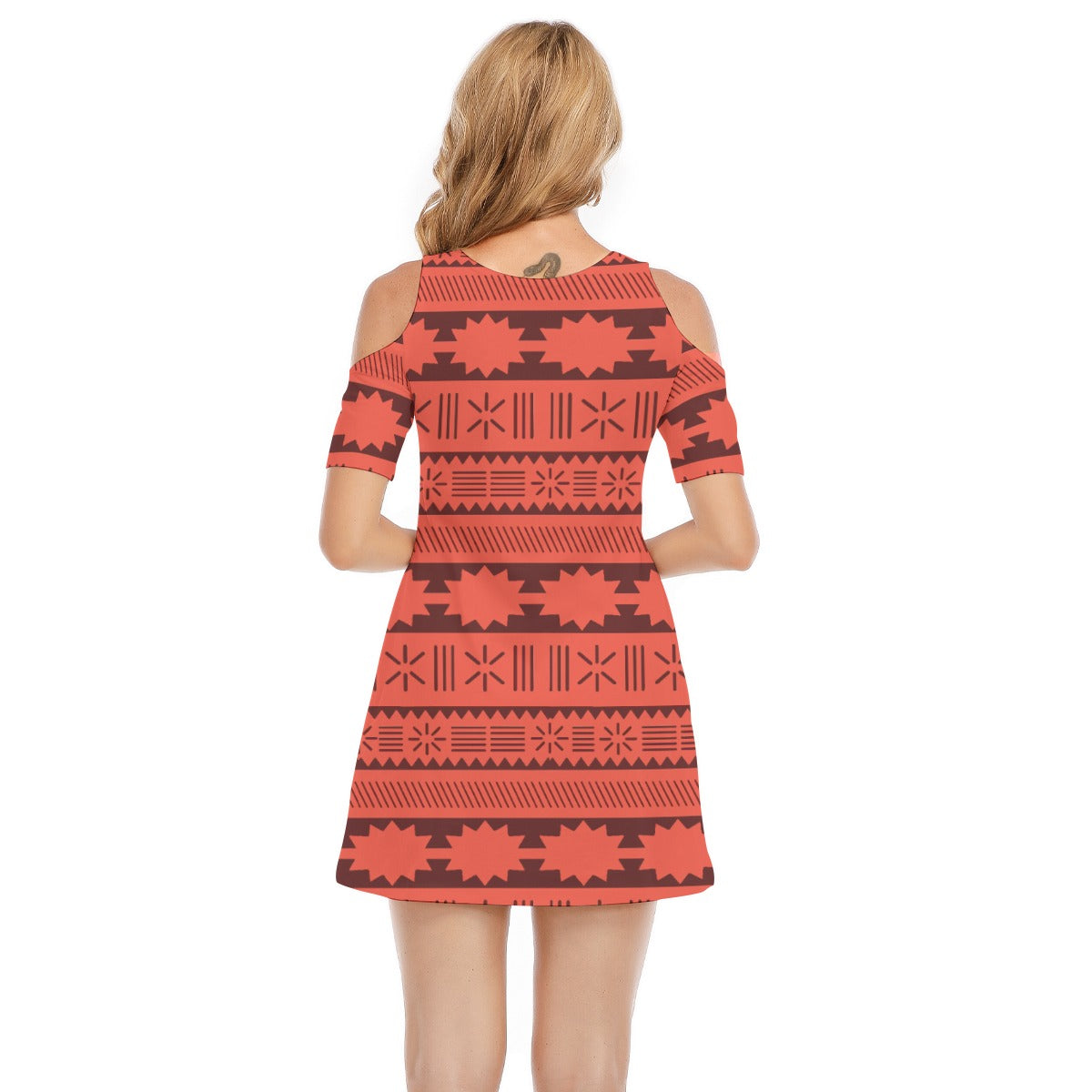 Island Tribal Patterns - Women's Cold Shoulder Cotton Dress